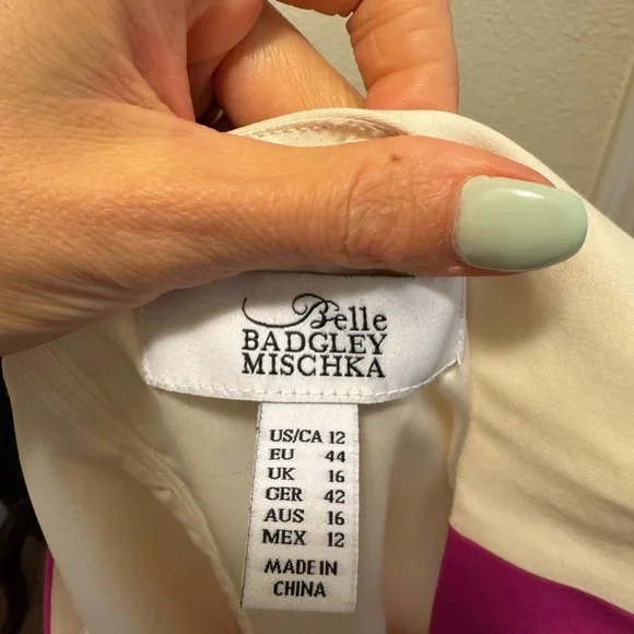 Belle Badgley Mischka Sheath Dress Colorblock Magenta Red Stretch US 12 44 - Picture 4 of 9